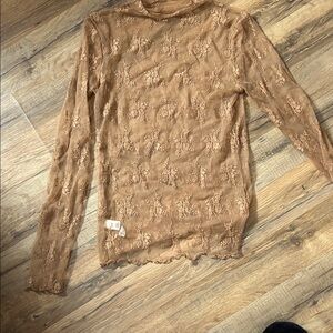 Chic Tan Lace Long Sleeve Top